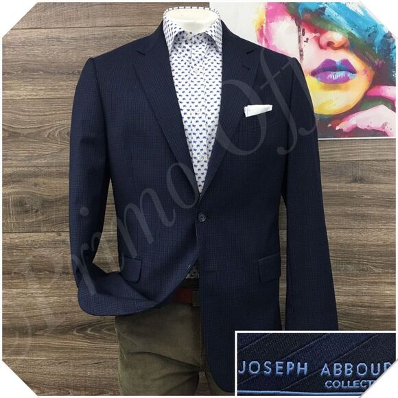 JOSEPH ABBOUD Mens Blazer Sport Coat Casual Jacket‎ Size 42L Fine Wool Blue Suit